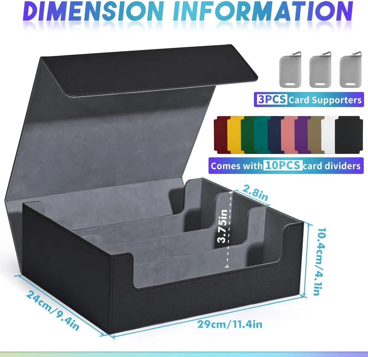 Card Storage Box for Trading Cards, 1800  PU Leather Commander Card Deck Case, Magnetic Closure Card Holder Fits for Magic Game Cards (Black)