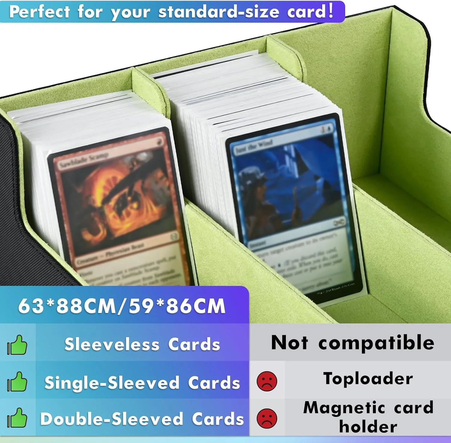 Card Storage Box for Trading Cards, 1800  PU Leather Commander Card Deck Case, Magnetic Closure Card Holder Fits for Magic Game Cards (Black&Lemon Green)
