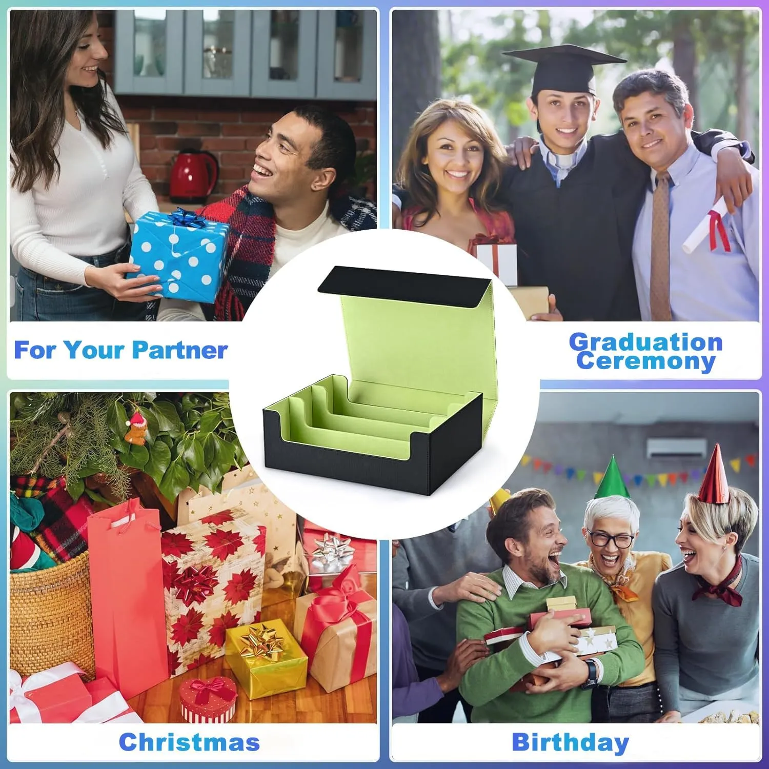 Card Storage Box for Trading Cards, 1800  PU Leather Commander Card Deck Case, Magnetic Closure Card Holder Fits for Magic Game Cards (Black&Lemon Green)