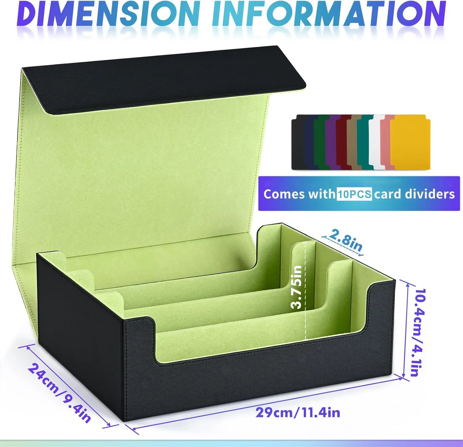 Card Storage Box for Trading Cards, 1800  PU Leather Commander Card Deck Case, Magnetic Closure Card Holder Fits for Magic Game Cards (Black&Lemon Green)