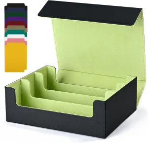Card Storage Box for Trading Cards, 1800  PU Leather Commander Card Deck Case, Magnetic Closure Card Holder Fits for Magic Game Cards (Black&Lemon Green)