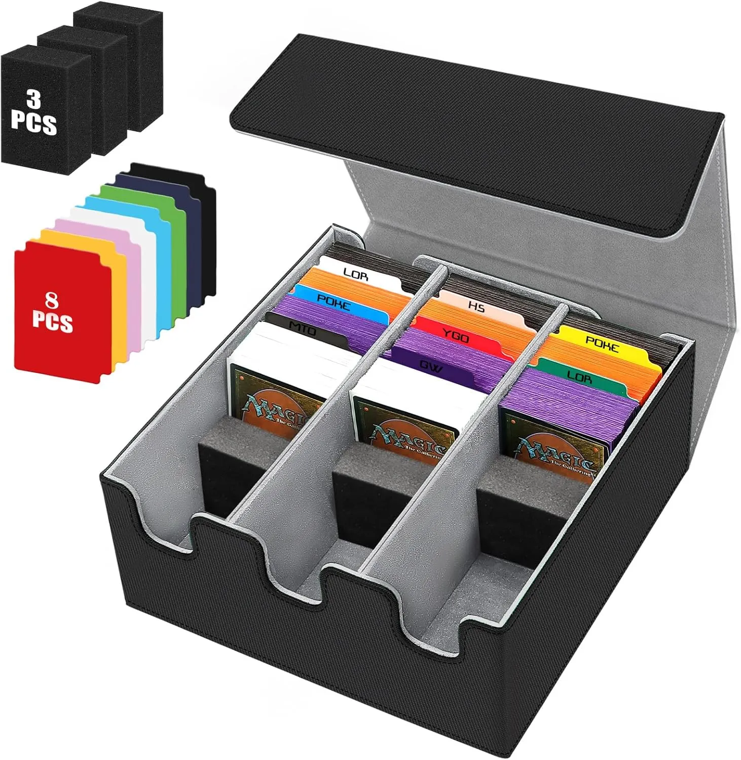 Card Storage Box for Trading Cards, 2100  Card Deck Case with PU Leather and Magnetic Closure, TCG Storage Box, Suitable for MTG, YuGiOh, and Sports Cards, Includes 8 Card Dividers