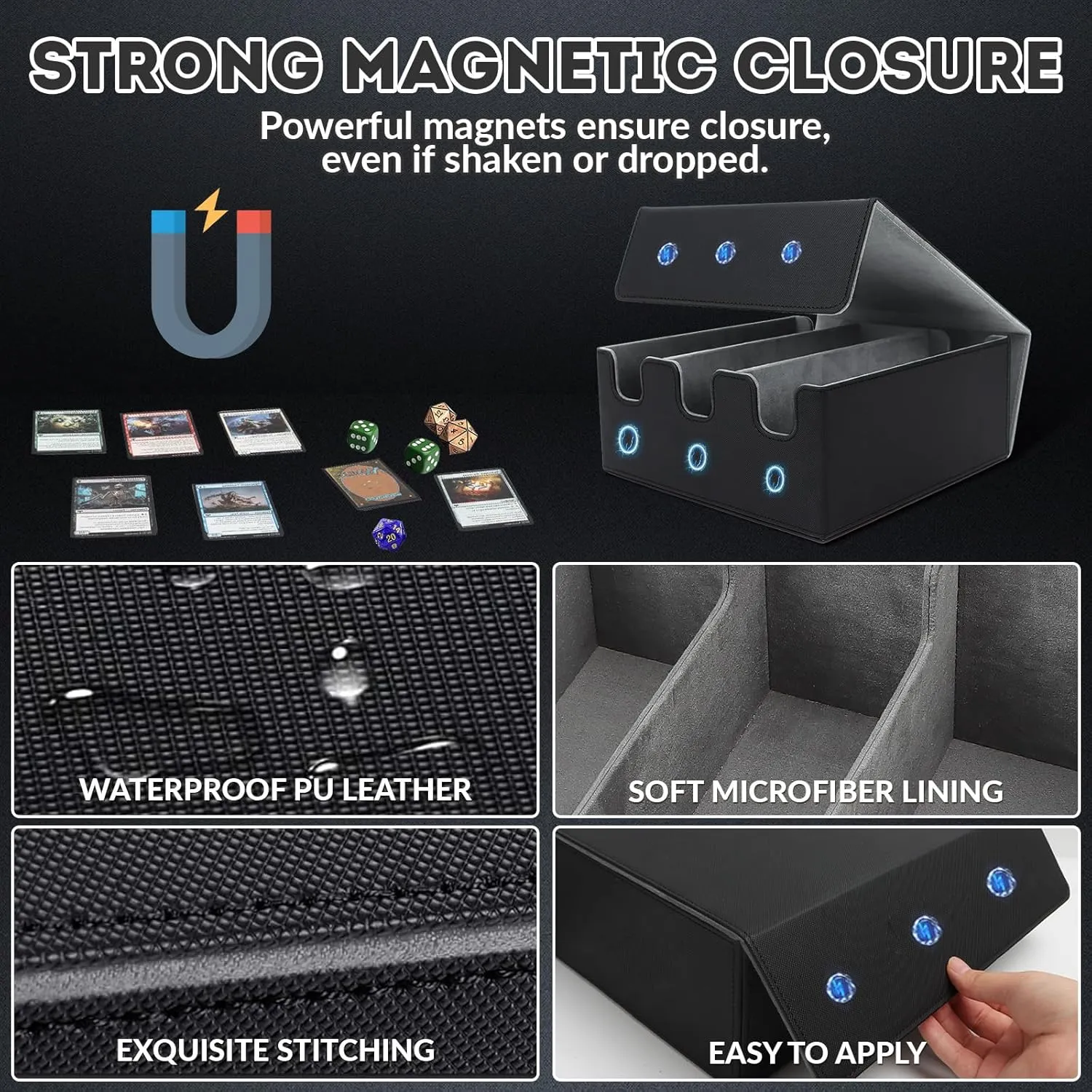 Card Storage Box for Trading Cards, 2100  Card Deck Case with PU Leather and Magnetic Closure, TCG Storage Box, Suitable for MTG, YuGiOh, and Sports Cards, Includes 8 Card Dividers