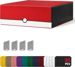 Card Storage Box for Trading Cards, 2400  MTG Commander Deck Box With 24pcs Colorful Divider, Card Case Fits for Magic TCG PTCG Sports Game (Red&White)