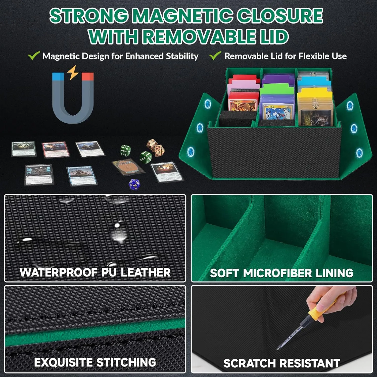 Card Storage Box for Trading Cards, 2600  Commander Deck Box, Storage Box Fits Toploader and One-Touch, Card Organizer for TCG, MTG, Sports Cards, with Card Dividers & Stoppers