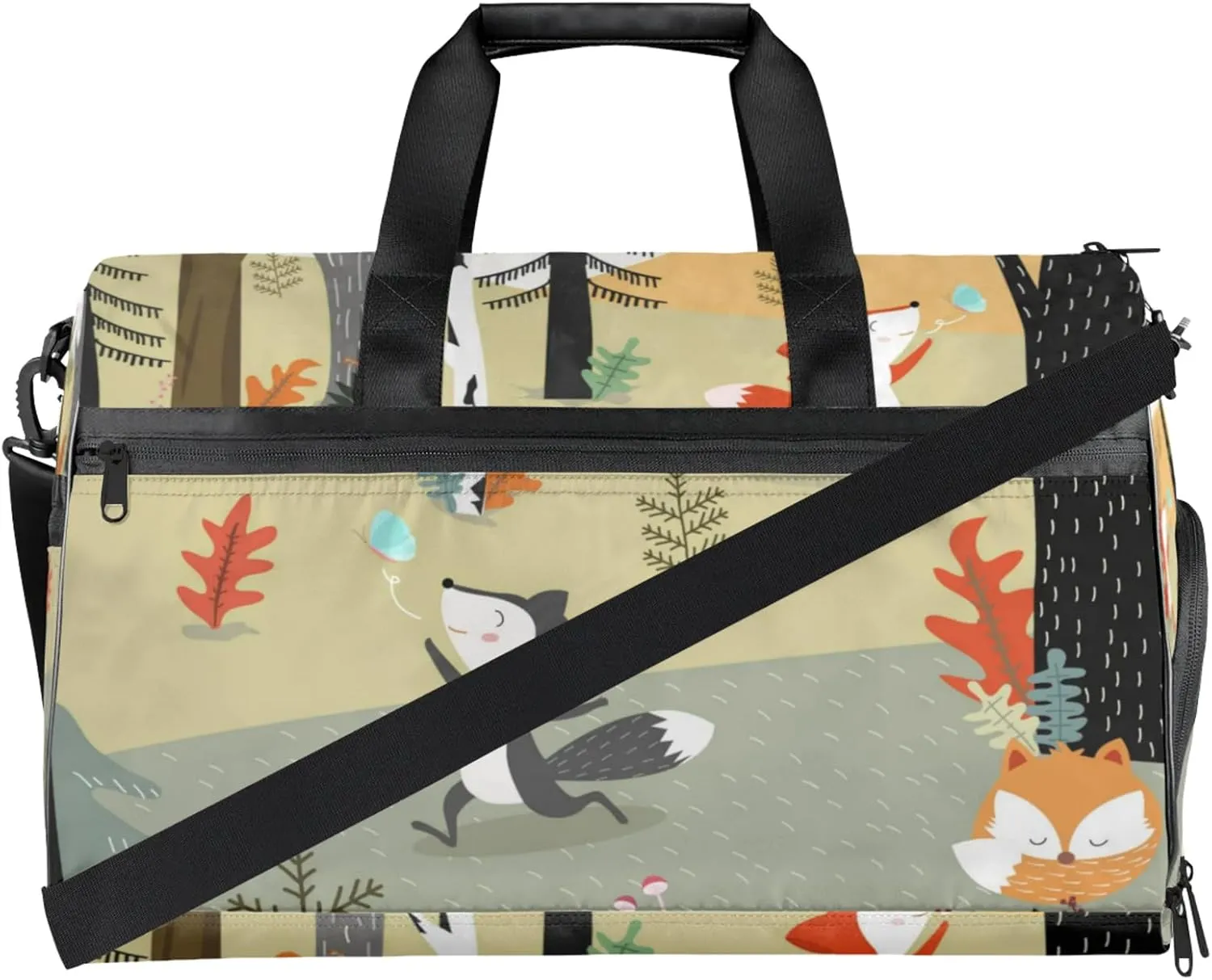 Cartoon Animal Gym Bags for Men Women, 43L Medium Sports Forest Travel Duffel Bag for Men with Shoe Compartment,Carry on Bags for Airplanes Women