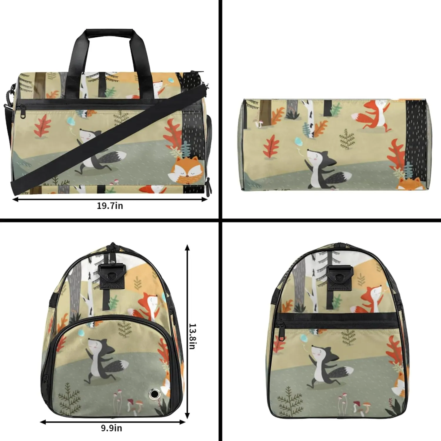 Cartoon Animal Gym Bags for Men Women, 43L Medium Sports Forest Travel Duffel Bag for Men with Shoe Compartment,Carry on Bags for Airplanes Women