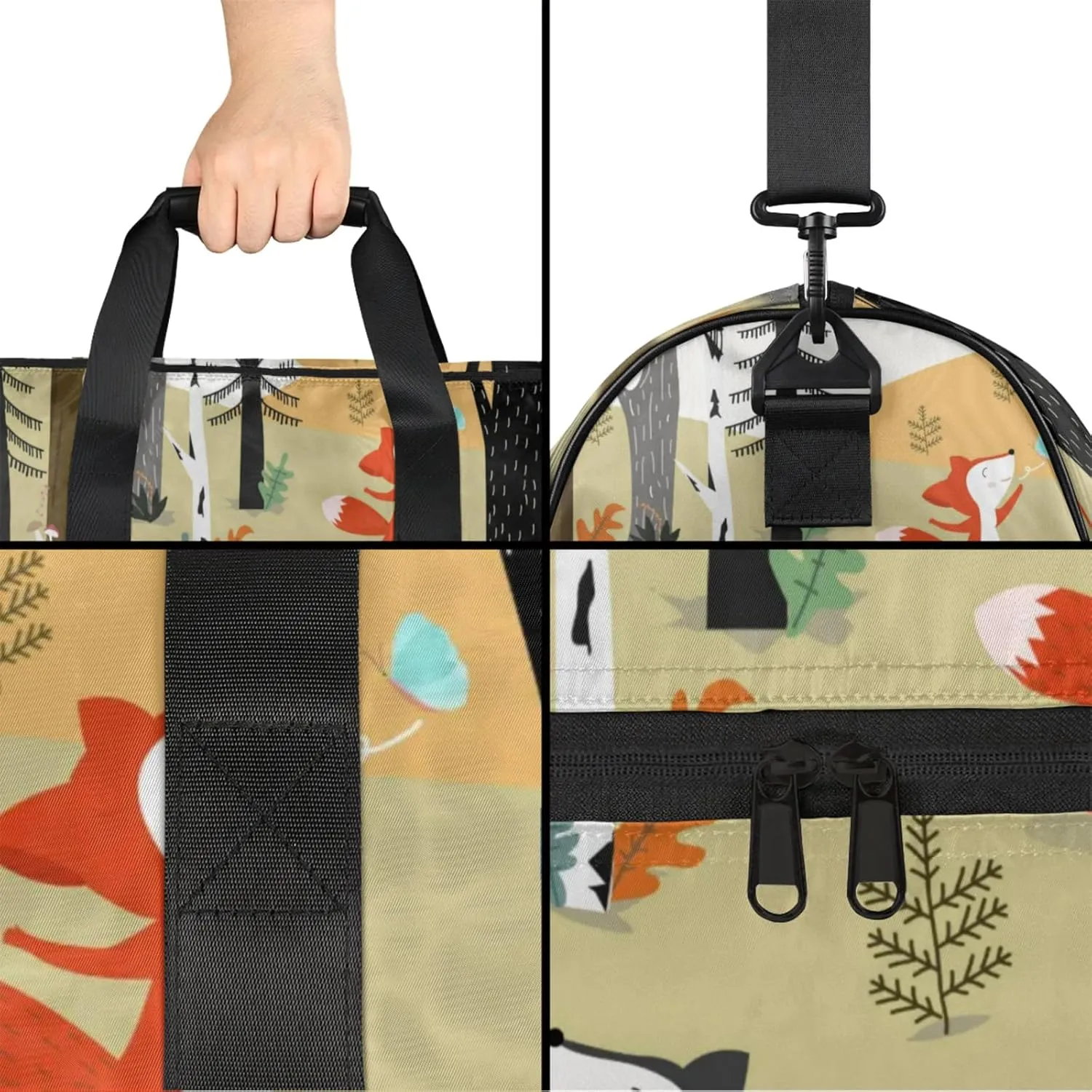 Cartoon Animal Gym Bags for Men Women, 43L Medium Sports Forest Travel Duffel Bag for Men with Shoe Compartment,Carry on Bags for Airplanes Women