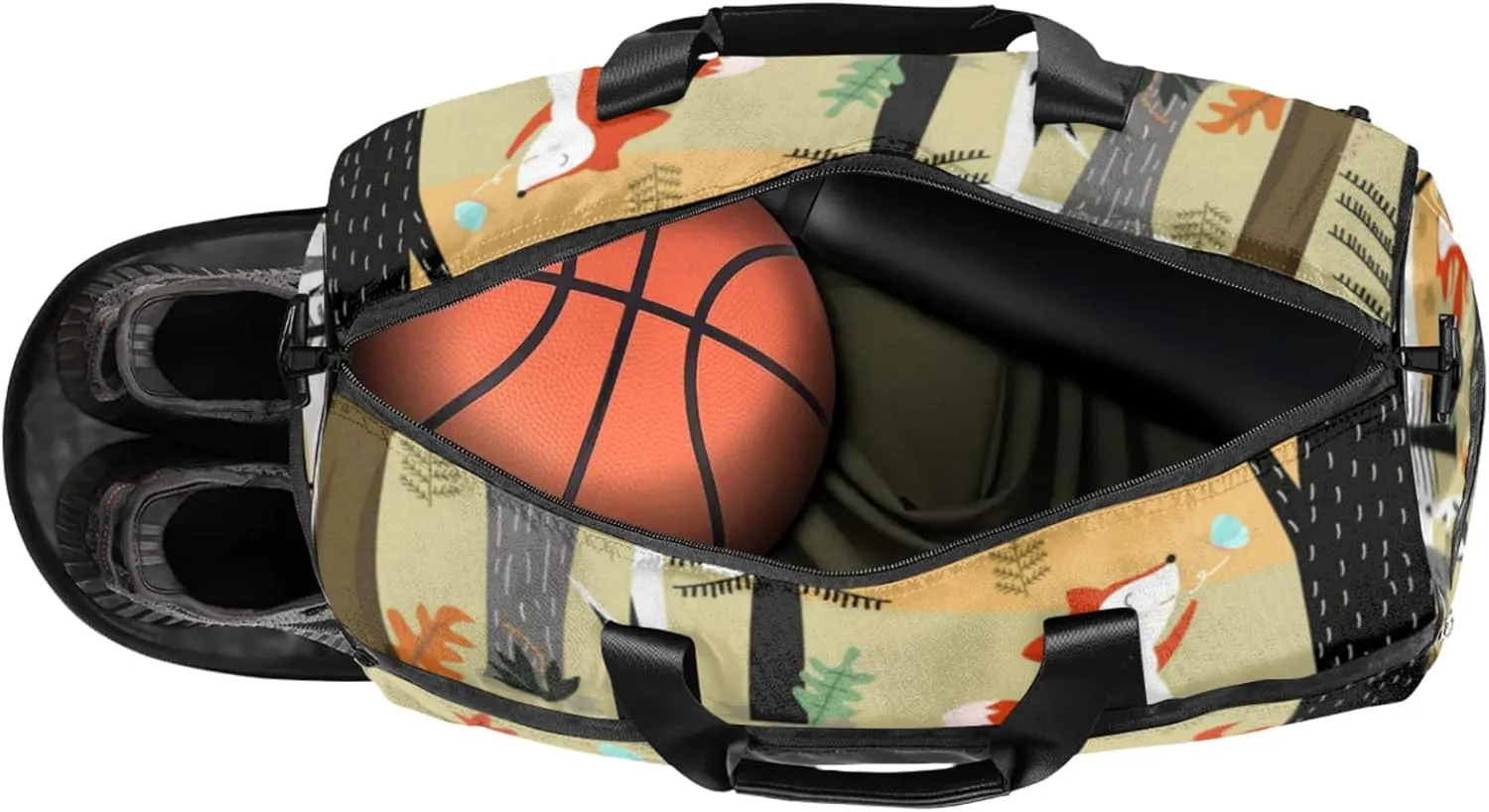 Cartoon Animal Gym Bags for Men Women, 43L Medium Sports Forest Travel Duffel Bag for Men with Shoe Compartment,Carry on Bags for Airplanes Women