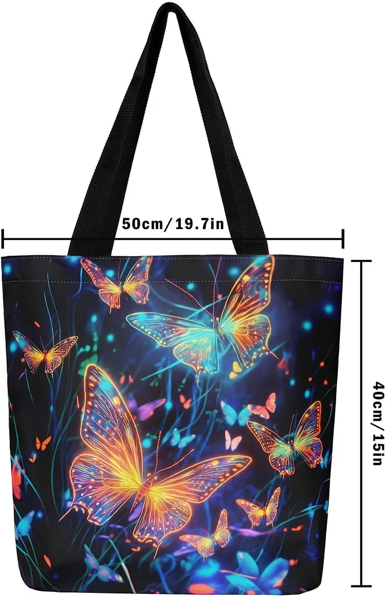 Cartoon Canvas Tote Bag Aesthetic for Women,Cute Animals Reusable Grocery Handbag