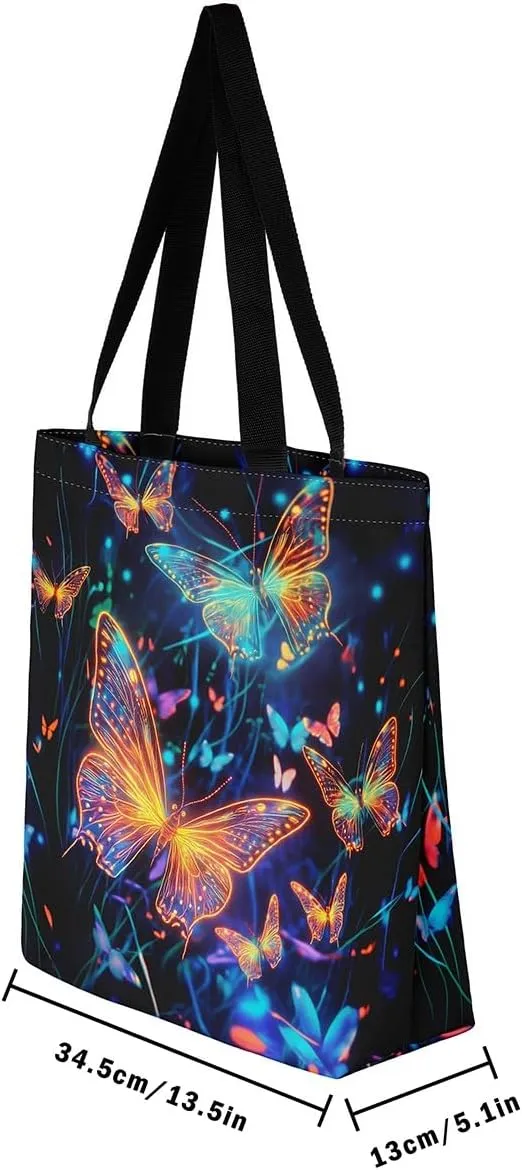 Cartoon Canvas Tote Bag Aesthetic for Women,Cute Animals Reusable Grocery Handbag