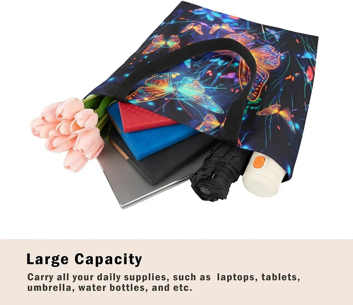 Cartoon Canvas Tote Bag Aesthetic for Women,Cute Animals Reusable Grocery Handbag