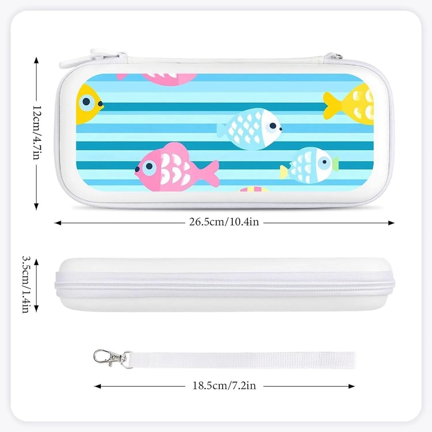 Cartoon Fish Pattern Compatible with Switch Carrying Case Hard Travel Game Bag Pouch with 15 Games Accessories
