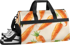 Cartoon Gym Duffle Bag for Women,Waterproof Sports Carrot Duffle Bags Travel Weekender Bags for Men Women Overnight Bag with Shoes Compartment