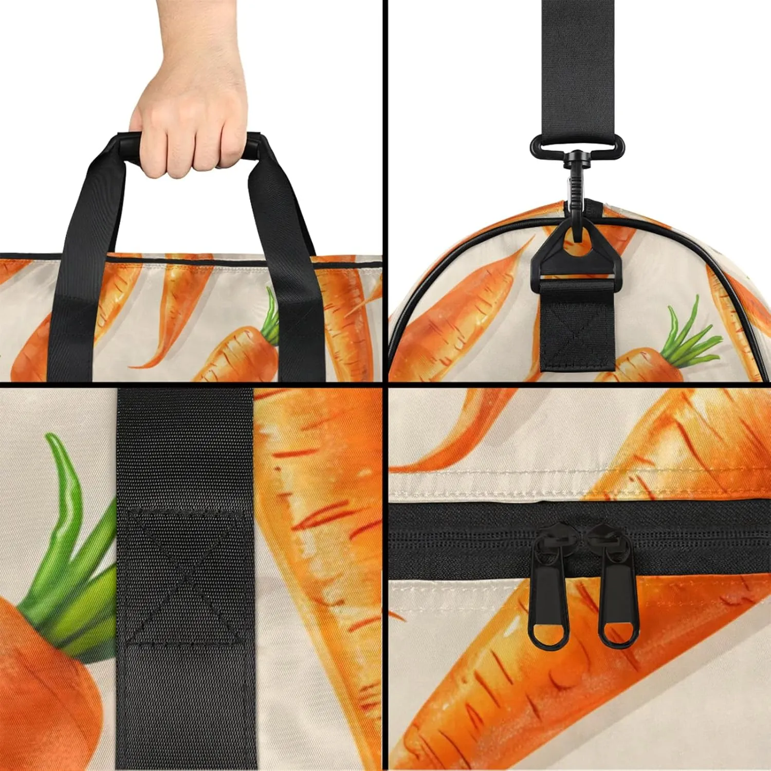 Cartoon Gym Duffle Bag for Women,Waterproof Sports Carrot Duffle Bags Travel Weekender Bags for Men Women Overnight Bag with Shoes Compartment