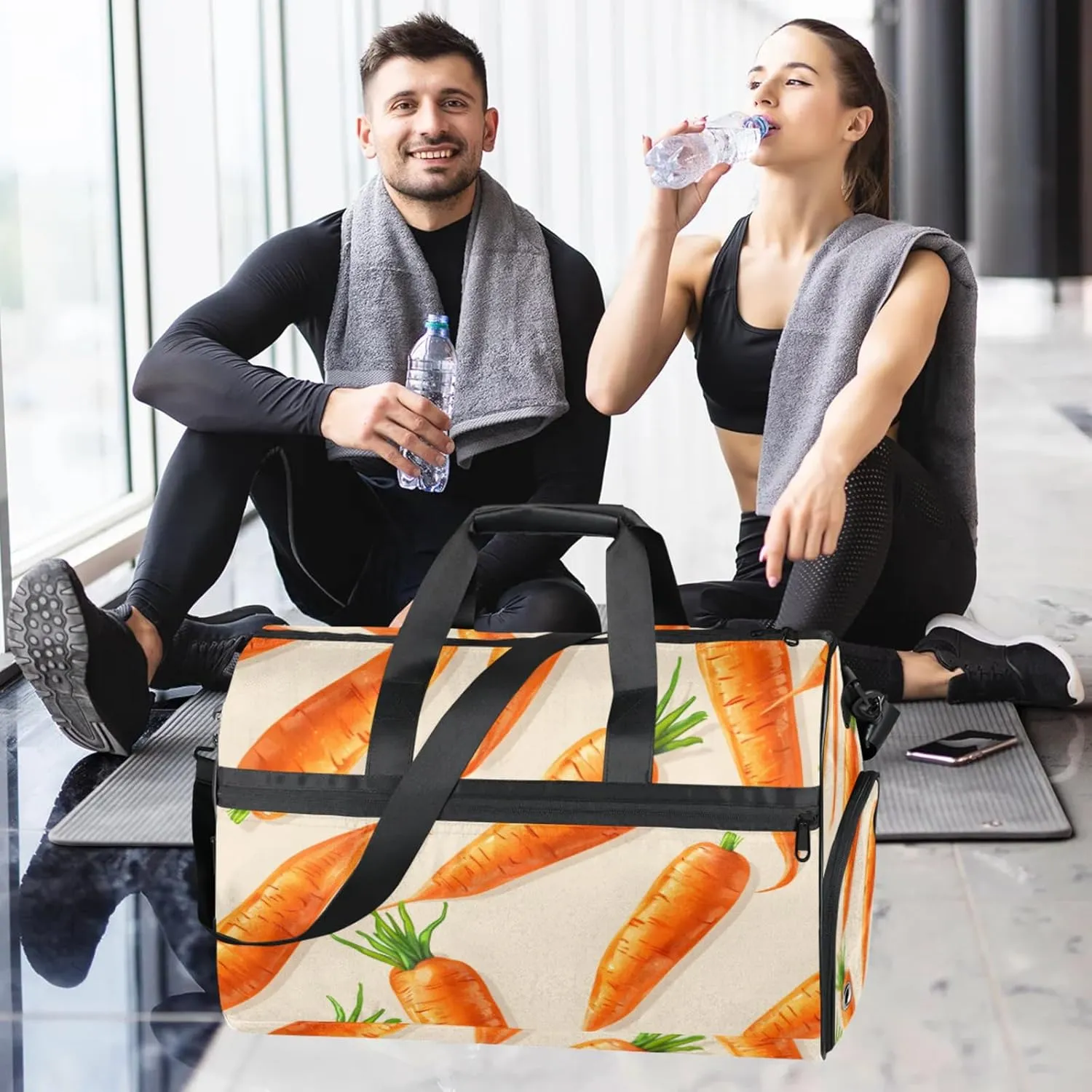 Cartoon Gym Duffle Bag for Women,Waterproof Sports Carrot Duffle Bags Travel Weekender Bags for Men Women Overnight Bag with Shoes Compartment