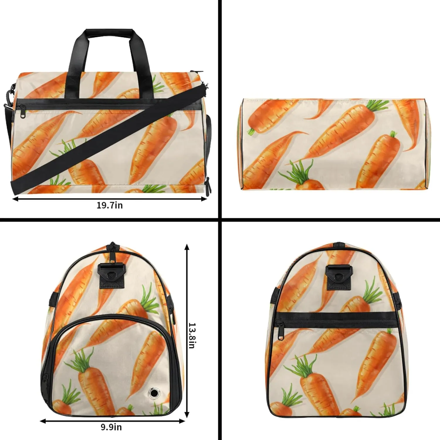 Cartoon Gym Duffle Bag for Women,Waterproof Sports Carrot Duffle Bags Travel Weekender Bags for Men Women Overnight Bag with Shoes Compartment