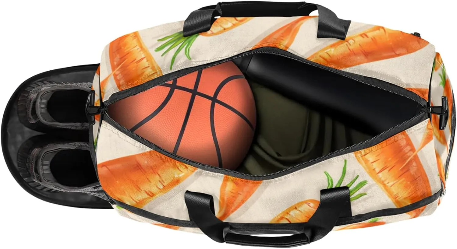 Cartoon Gym Duffle Bag for Women,Waterproof Sports Carrot Duffle Bags Travel Weekender Bags for Men Women Overnight Bag with Shoes Compartment