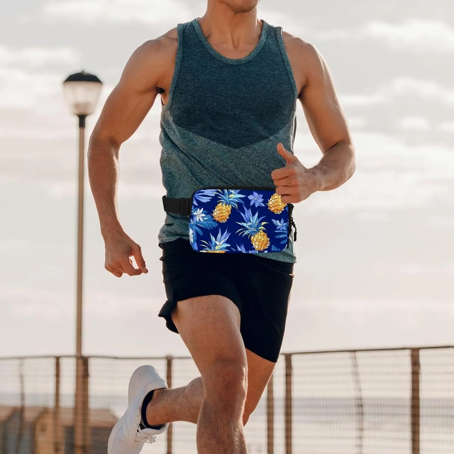 Cartoon Pineapple Design Pattern Unisex Style Fanny Pack: Fashion Waist Packs, Crossbody Bags Sport Slim Fashionable for Jogging Hiking Hiker Woman Man