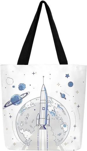 Cartoon Train Canvas Tote Bag,Retro Train Reusable Grocery Handbag
