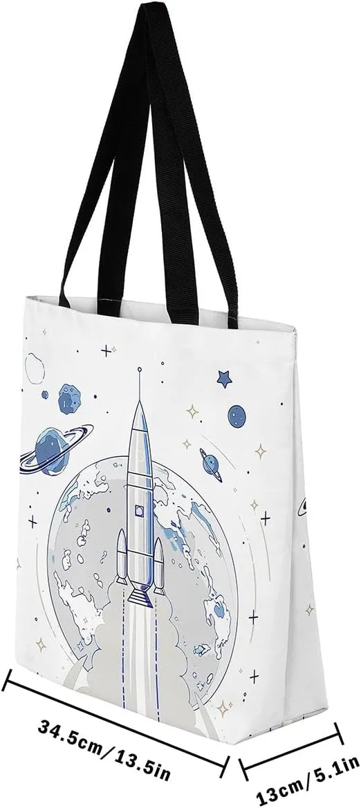 Cartoon Train Canvas Tote Bag,Retro Train Reusable Grocery Handbag
