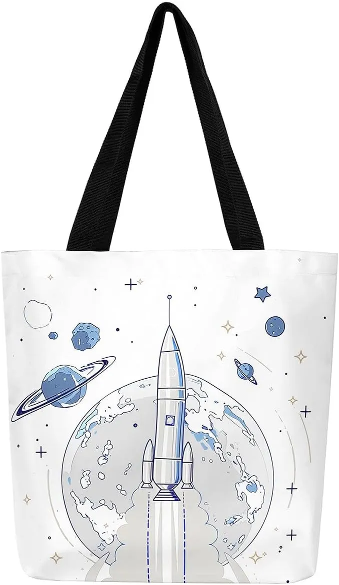 Cartoon Train Canvas Tote Bag,Retro Train Reusable Grocery Handbag