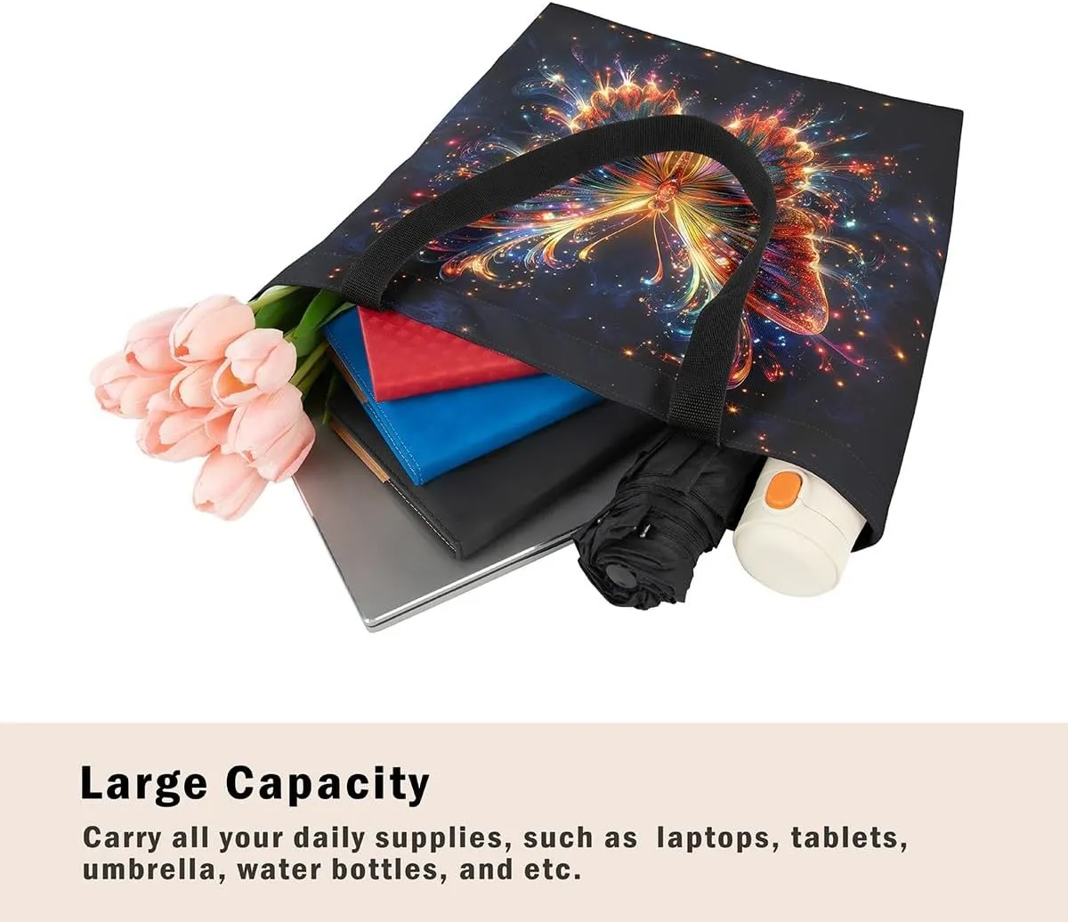 Castle Fairy Ballet Bowknot Canvas Tote Bag Aesthetic for Women,Cowboy Reusable Grocery Handbag