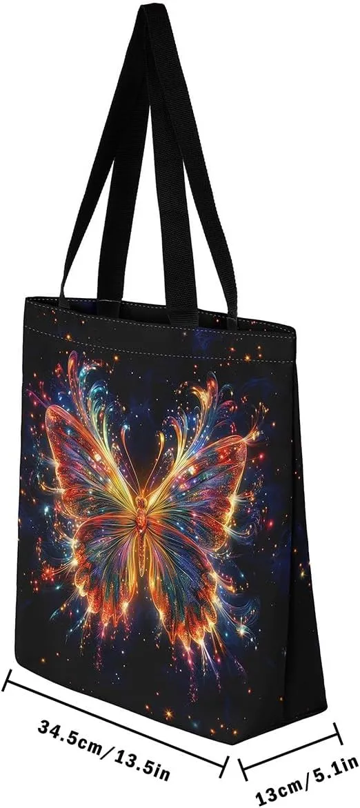 Castle Fairy Ballet Bowknot Canvas Tote Bag Aesthetic for Women,Cowboy Reusable Grocery Handbag