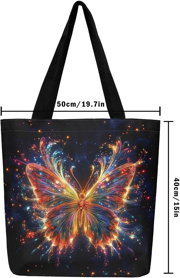 Castle Fairy Ballet Bowknot Canvas Tote Bag Aesthetic for Women,Cowboy Reusable Grocery Handbag
