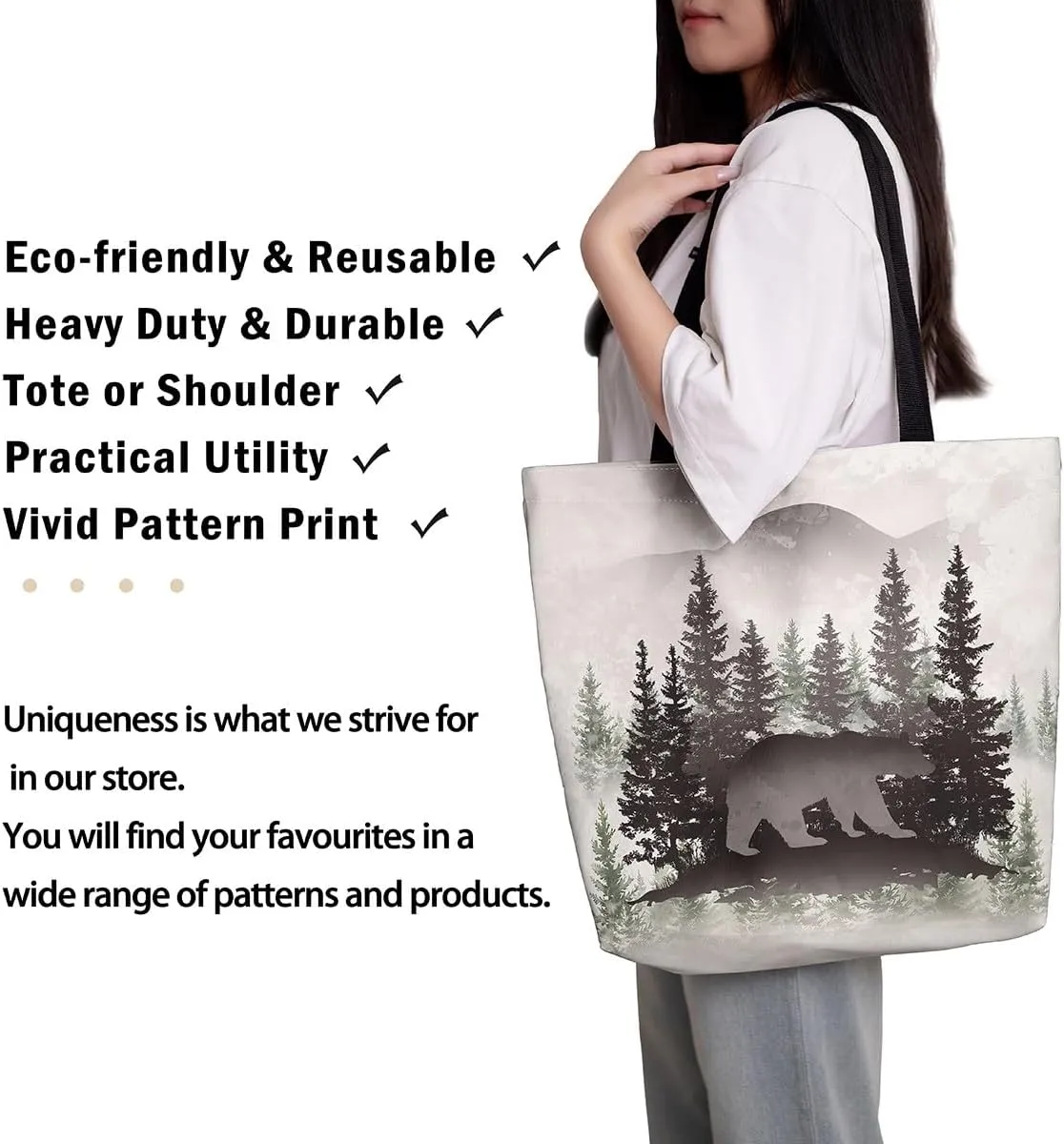 Castle Fairy Bear and Wolf Canvas Tote Bag Aesthetic for Women Girls