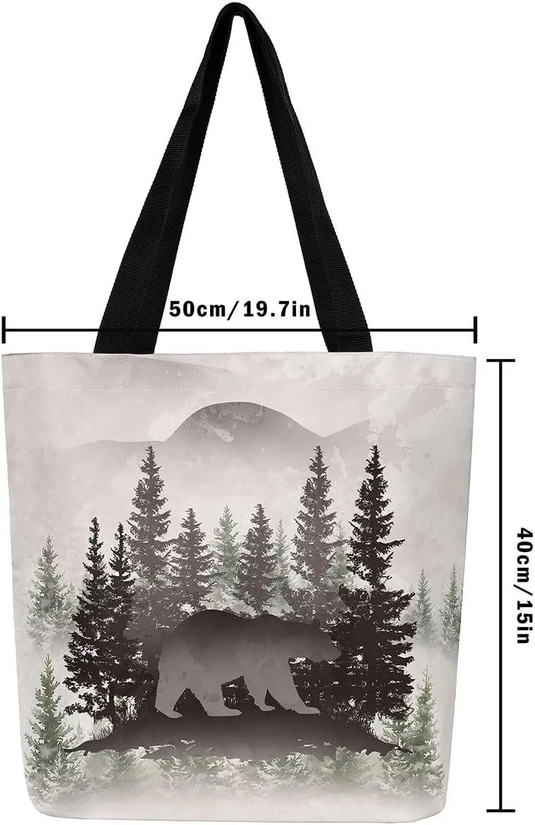 Castle Fairy Bear and Wolf Canvas Tote Bag Aesthetic for Women Girls
