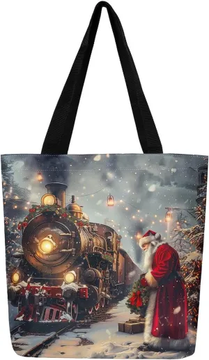 Castle Fairy Christmas Canvas Tote Bag Aesthetic for Women Girls,Xmas Reusable Grocery Handbag