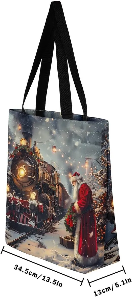 Castle Fairy Christmas Canvas Tote Bag Aesthetic for Women Girls,Xmas Reusable Grocery Handbag