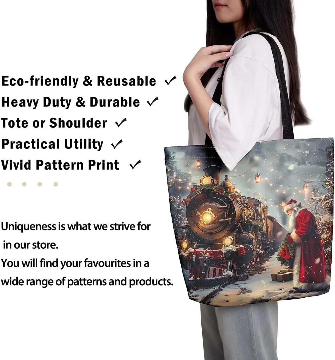 Castle Fairy Christmas Canvas Tote Bag Aesthetic for Women Girls,Xmas Reusable Grocery Handbag