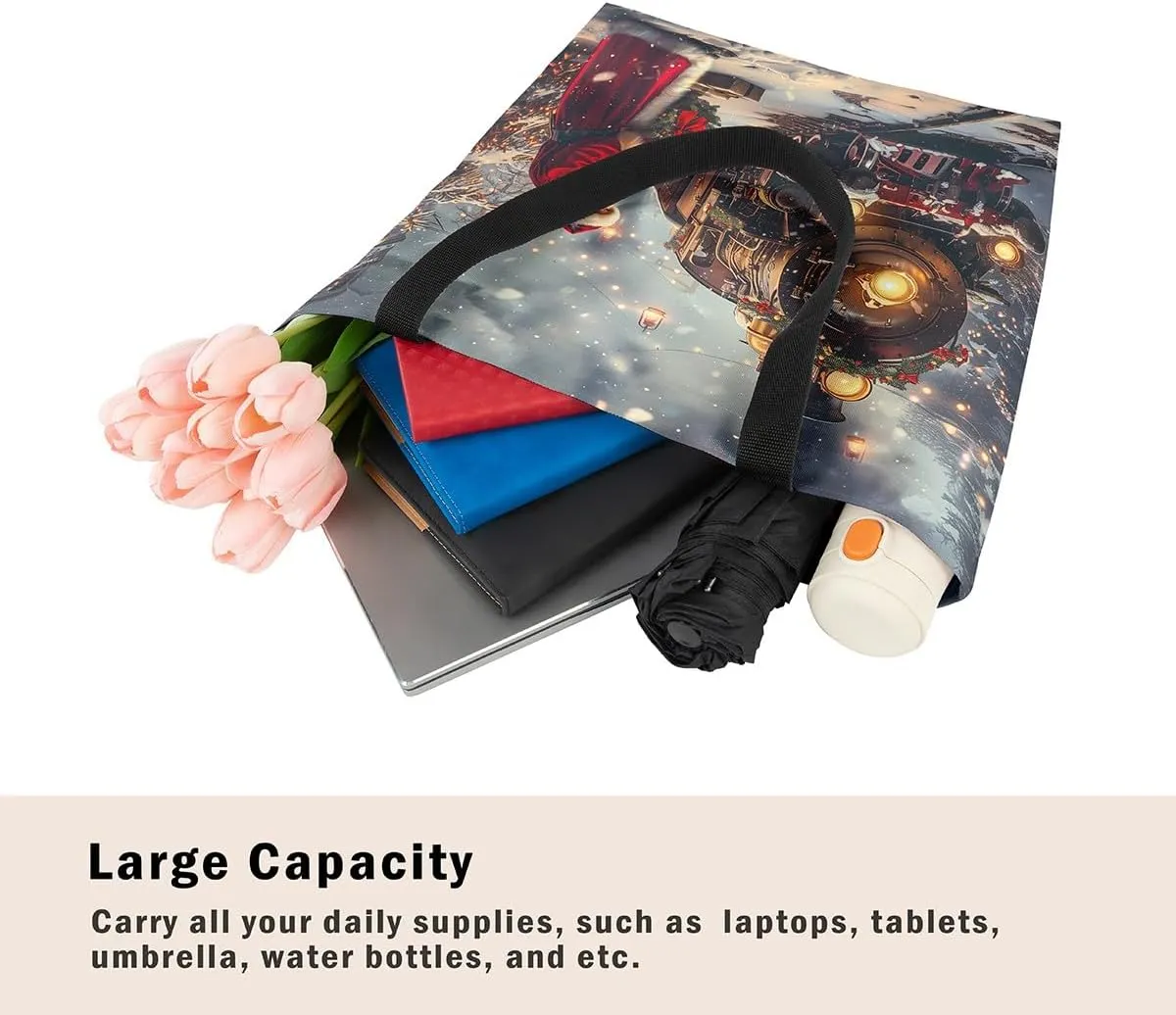 Castle Fairy Christmas Canvas Tote Bag Aesthetic for Women Girls,Xmas Reusable Grocery Handbag