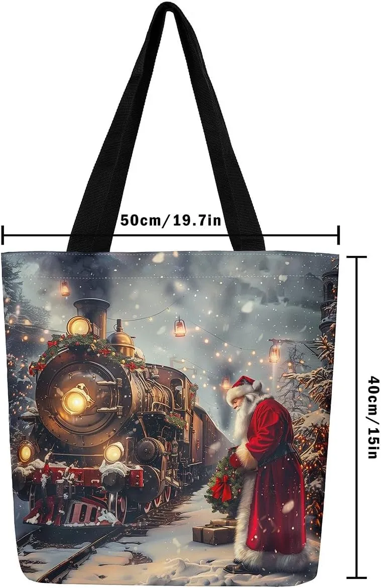 Castle Fairy Christmas Canvas Tote Bag Aesthetic for Women Girls,Xmas Reusable Grocery Handbag