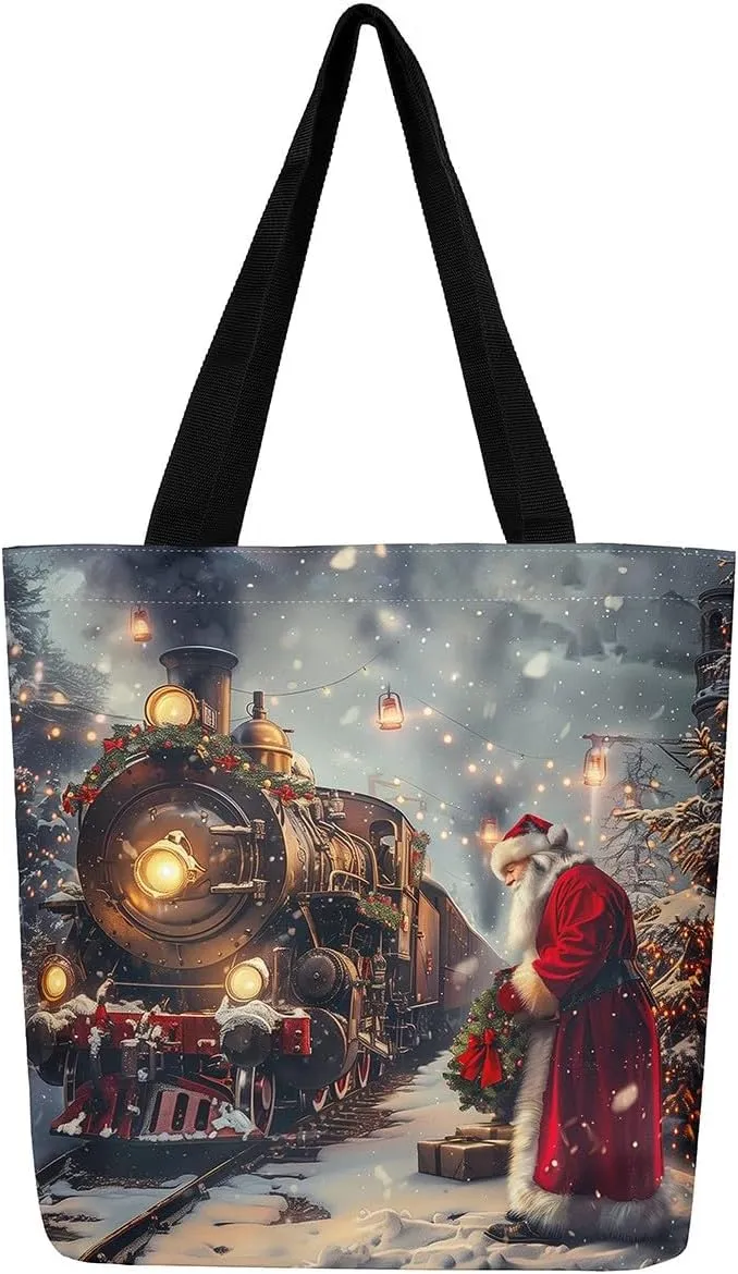 Castle Fairy Christmas Canvas Tote Bag Aesthetic for Women Girls,Xmas Reusable Grocery Handbag
