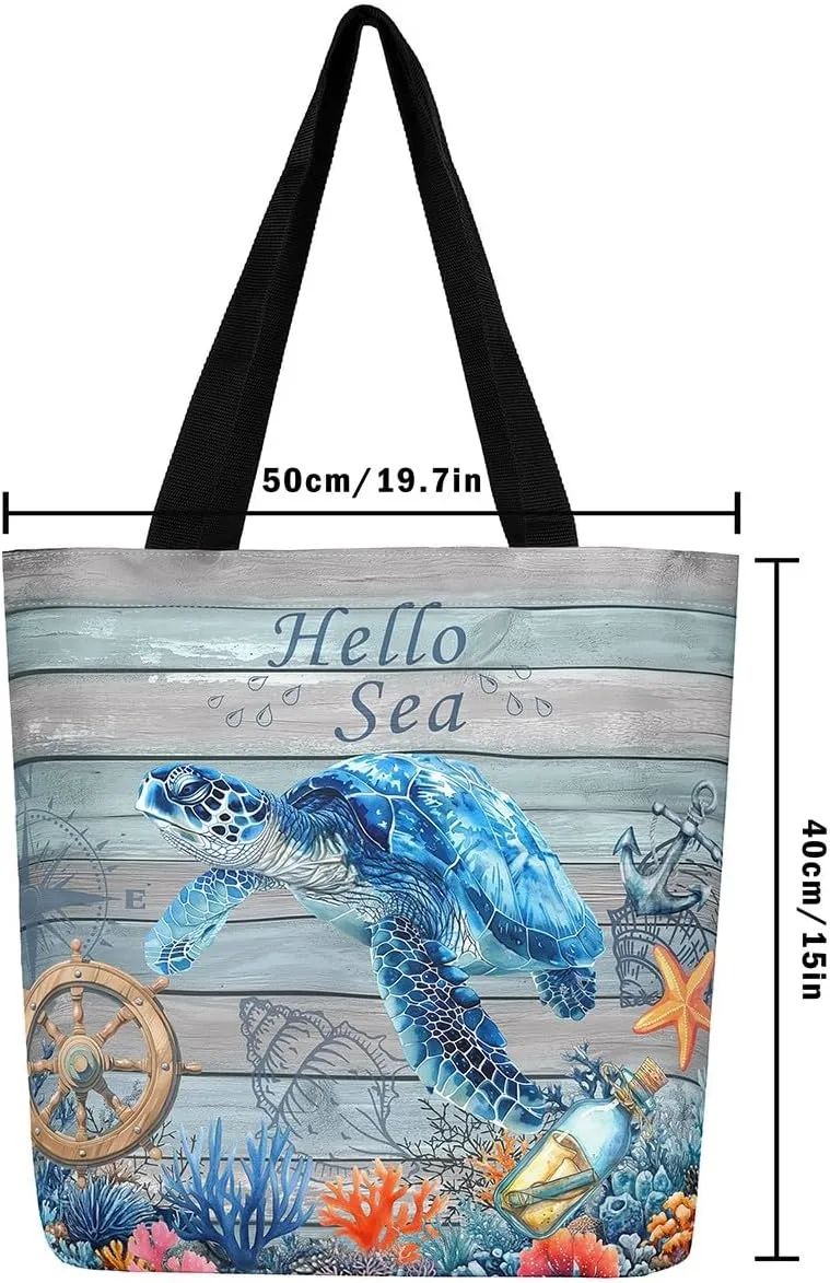 Castle Fairy Crab Canvas Tote Bag for Adults,Ocean Animals Underwater Coral Reusable Shopping Bags Portable Storage Handbag