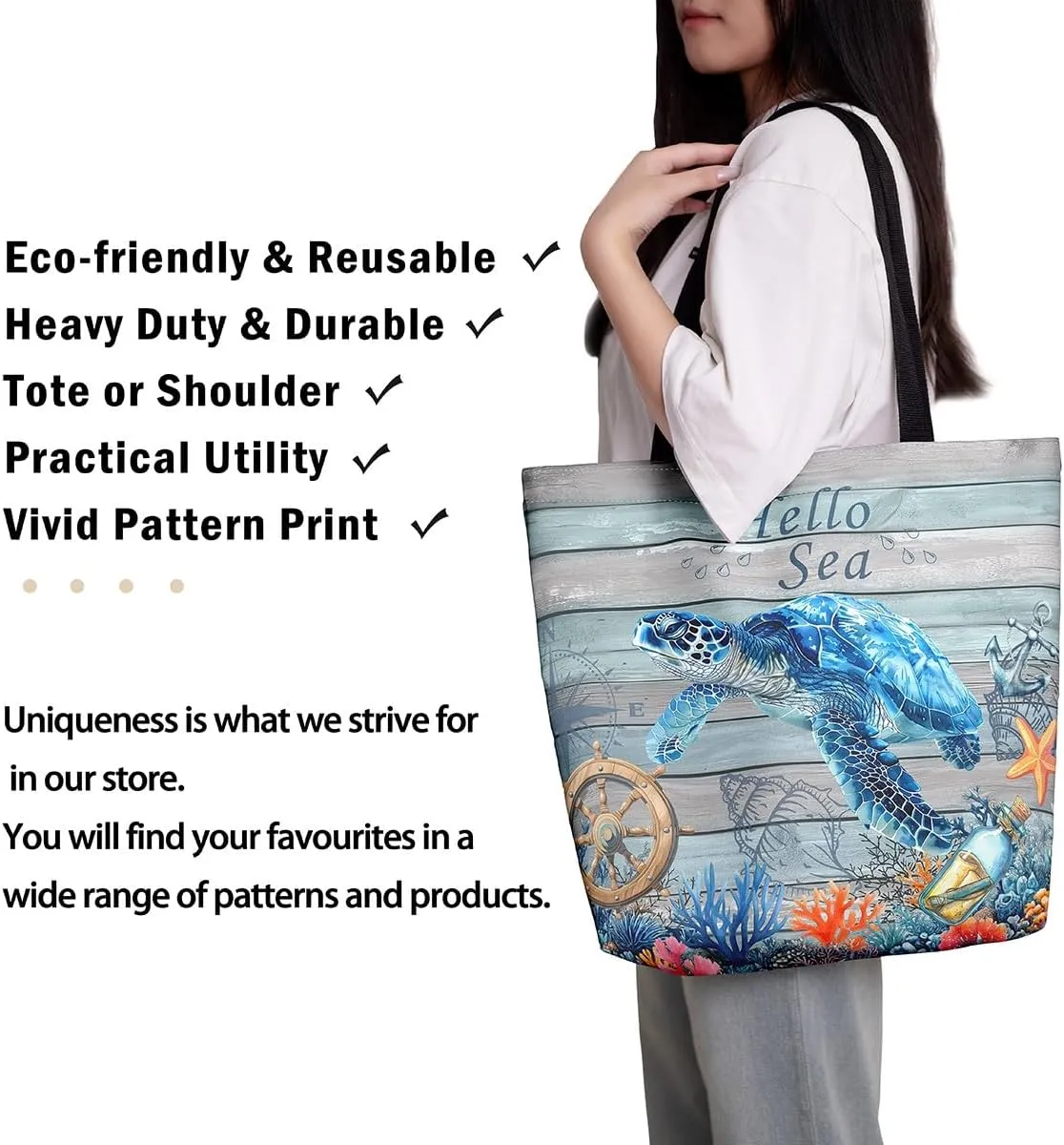 Castle Fairy Crab Canvas Tote Bag for Adults,Ocean Animals Underwater Coral Reusable Shopping Bags Portable Storage Handbag
