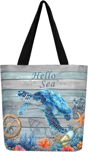 Castle Fairy Crab Canvas Tote Bag for Adults,Ocean Animals Underwater Coral Reusable Shopping Bags Portable Storage Handbag