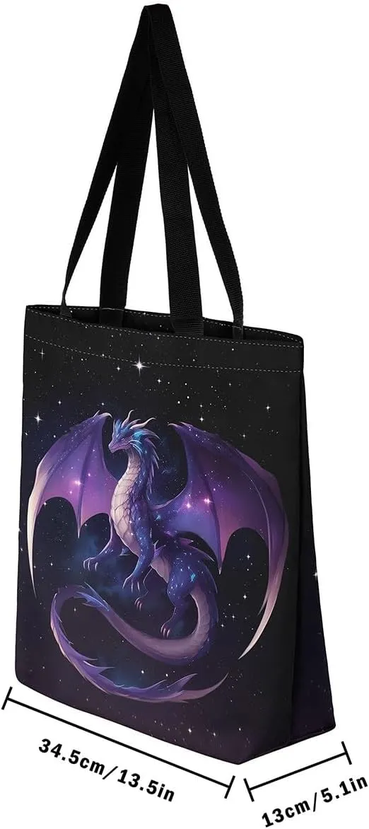 Castle Fairy Dragon Canvas Tote Bag Aesthetic for Women,Cute Axolotl Reusable Grocery Handbag