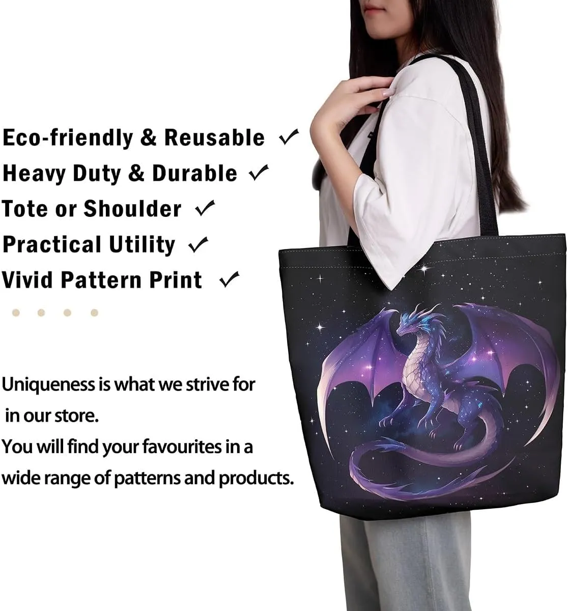 Castle Fairy Dragon Canvas Tote Bag Aesthetic for Women,Cute Axolotl Reusable Grocery Handbag