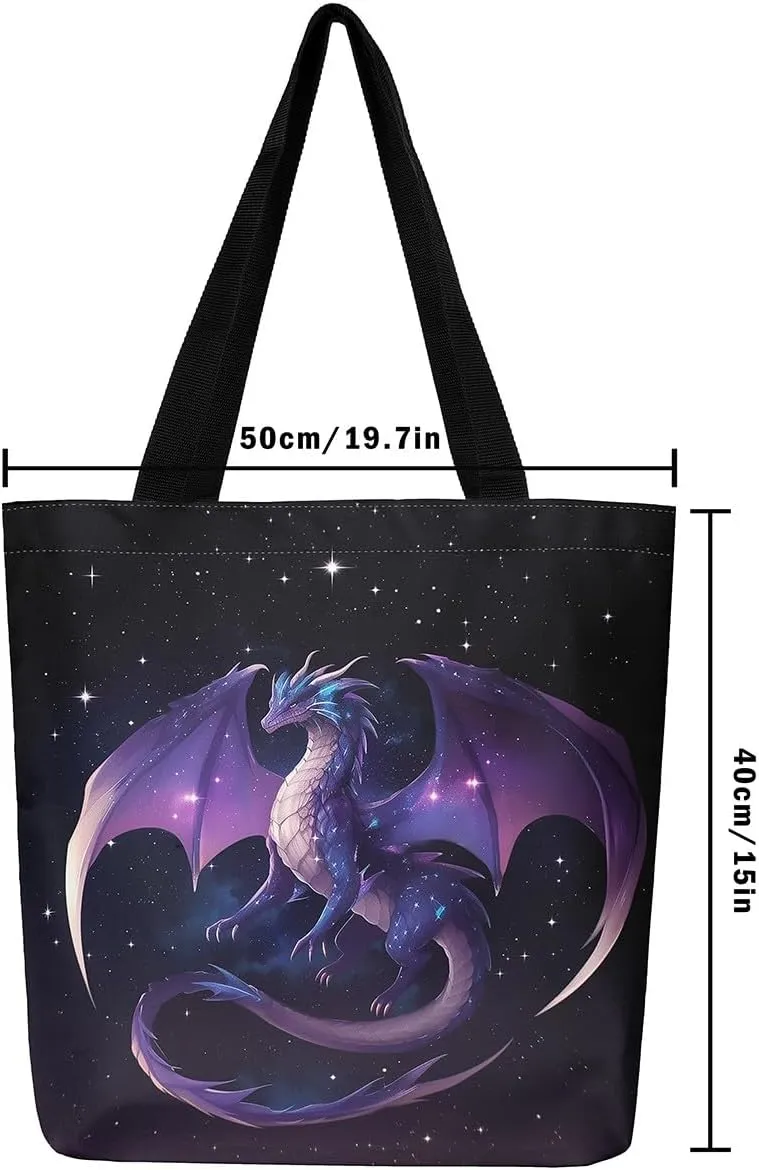 Castle Fairy Dragon Canvas Tote Bag Aesthetic for Women,Cute Axolotl Reusable Grocery Handbag
