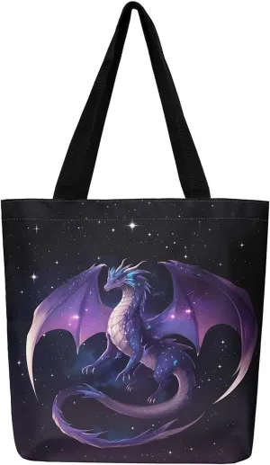 Castle Fairy Dragon Canvas Tote Bag Aesthetic for Women,Cute Axolotl Reusable Grocery Handbag