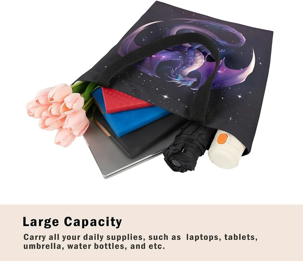 Castle Fairy Dragon Canvas Tote Bag Aesthetic for Women,Cute Axolotl Reusable Grocery Handbag
