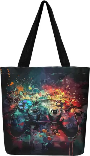 Castle Fairy Gamer Canvas Tote Bag Aesthetic for Women,Ball Sports Reusable Grocery Handbag