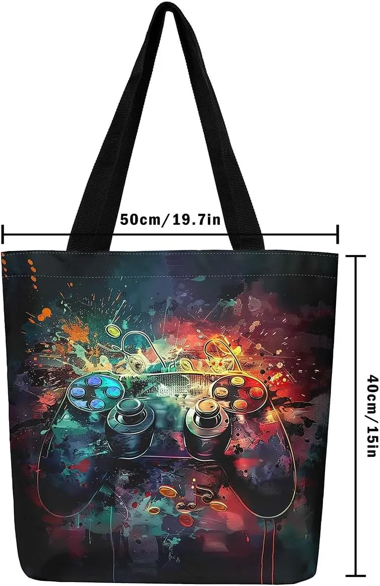 Castle Fairy Gamer Canvas Tote Bag Aesthetic for Women,Ball Sports Reusable Grocery Handbag