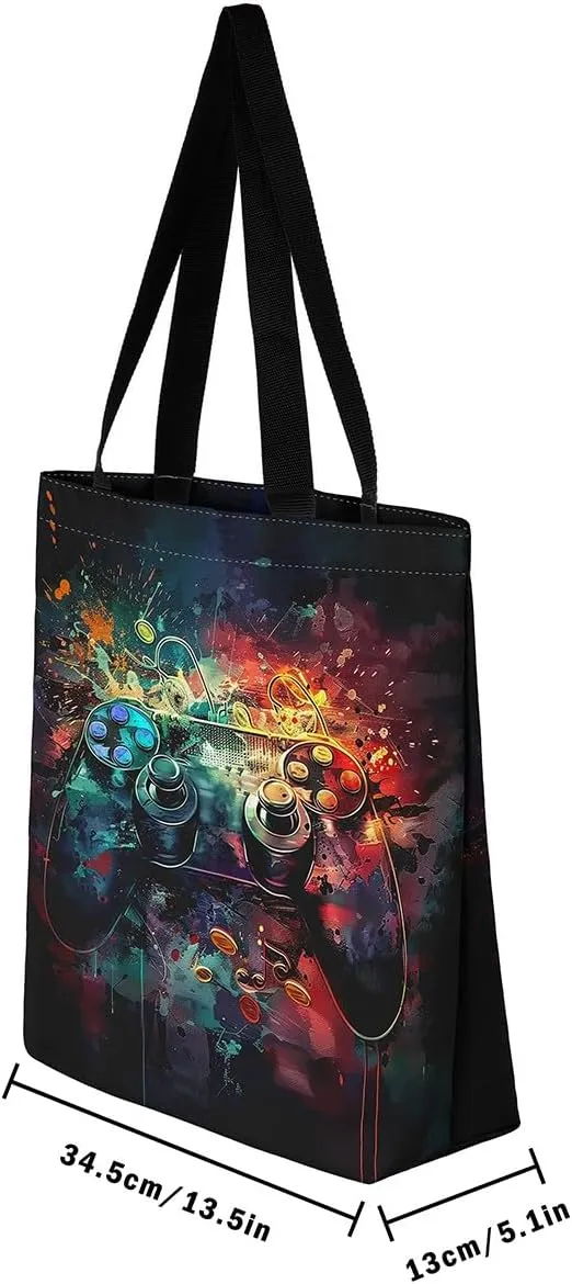 Castle Fairy Gamer Canvas Tote Bag Aesthetic for Women,Ball Sports Reusable Grocery Handbag