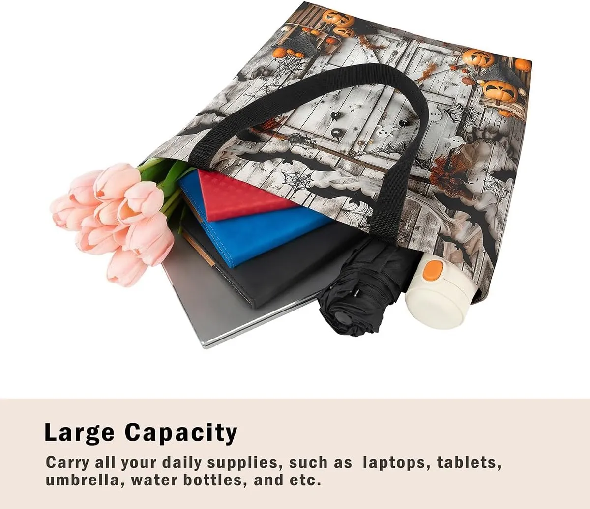 Castle Fairy Halloween Canvas Tote Bag Aesthetic for Women Girls, Reusable Grocery Handbag