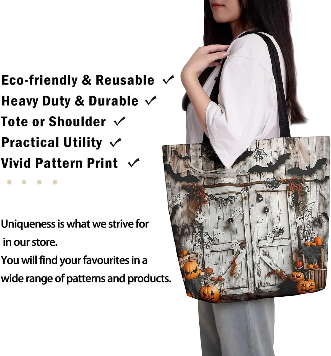 Castle Fairy Halloween Canvas Tote Bag Aesthetic for Women Girls, Reusable Grocery Handbag